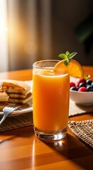 Refreshing Orange Juice with Breakfast on a Sunny Morning.