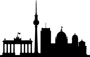 Fototapeta premium Berlin skyline silhouette with famous landmarks black city vector illustration on white background minimal design