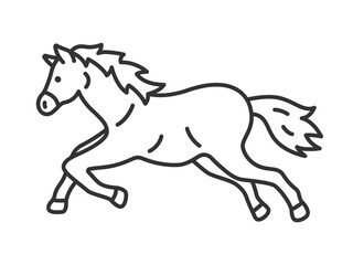 横から見た、走っている馬（線画）のイラスト
