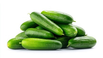 Fresh cucumbers piled on white background. Neural network AI generated