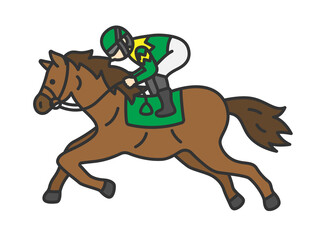 横から見た、走っている競走馬（線画カラー）のイラスト