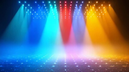 Dynamic stage lighting with vibrant beams illuminates a dazzling dance floor, promising an energetic performance.