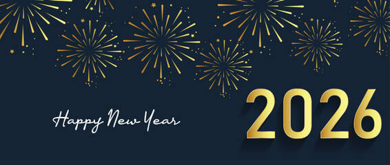 2026 Happy new year celebration greeting card, sparkler font and firework isolated background