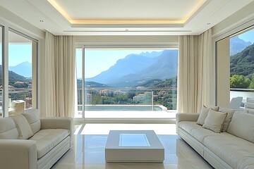Luxury Apartment Living Room Panoramic Mountain View Infinity Pool