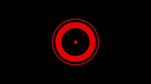 Red concentric circles animate like futuristic HUD, sonar pulse, or target graphic on black background, sci-fi interface element for tech concepts