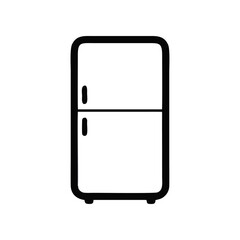 Simple black and white outline icon of a two-door refrigerator, representing a common kitchen appliance for cooling and freezing food.