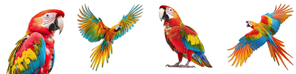 Fototapeta premium Set of tropical parrots isolated on transparent background PNG