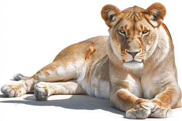 Naklejka premium Lioness lying, golden fur, alert gaze