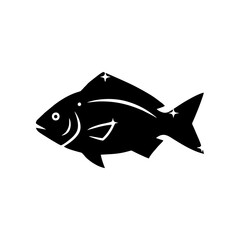 Obraz premium Silhouette of Fish in Flat Black Vector Style on Transparent Background – Aquatic Animal Icon for Seafood Branding, Marine Education Projects, and Fishing Apps in Monochrome Design