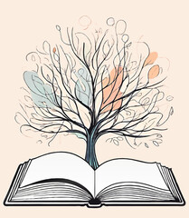 open book and cartoon tree abstract symbol logo vector illustration