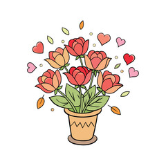 Elegant romantic flower arrangement with delicate scattered petals on a clean white background