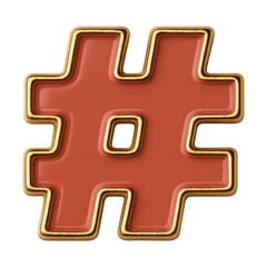 Obraz premium PNG Glossy hashtag symbol with gold.