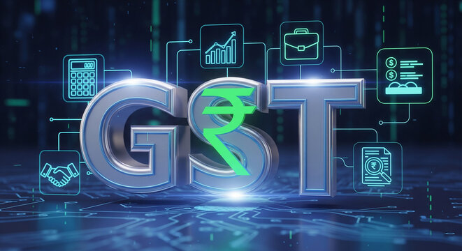 Digital GST Technology Concept with Blue Lights