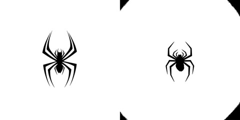 Intricate black-and-white vector silhouettes of spiders in a minimalist design style