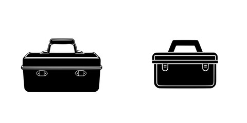 Simple black-and-white vector illustration of toolboxes in minimalist silhouette design