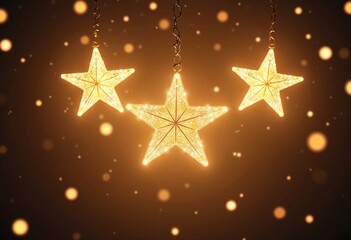 Gold star light hanging on dark background