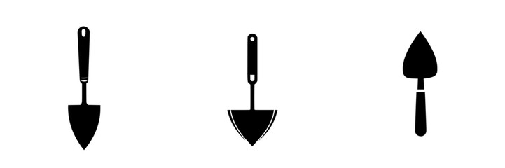 Gardening tools vector illustration featuring minimalist black-and-white shovel and trowel designs suitable for various uses