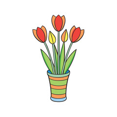 Stylized modern tulips in a sleek vase presented on a clean white background for versatile design applications