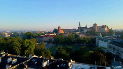 Naklejka premium Drone view of European city tourism old town Krakow Poland