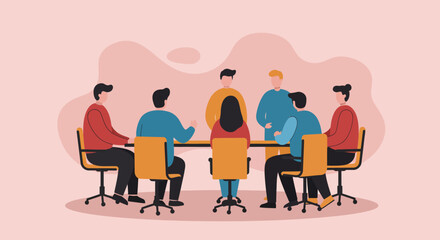 Diverse business team collaborating in a professional meeting, discussing strategies and ideas. Perfect for themes of teamwork, communication, and corporate life.