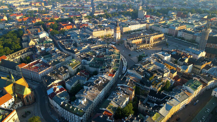 Drone view of European city tourism old town Krakow Poland