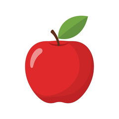Red Apple with Green Leaf and Stem