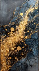 Dark navy & gold abstract painting with textured layers