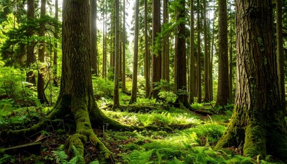 Obraz premium Lush forest floor bathed in sunlight