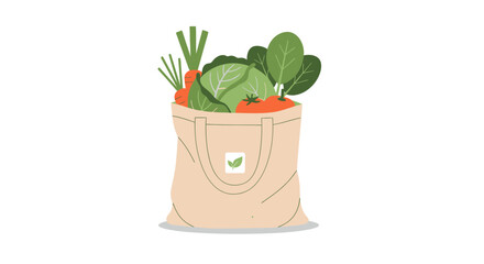 Reusable Beige Tote Bag Filled with Fresh Vegetables and Greens.