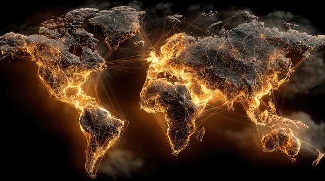 Global map, fiery connections