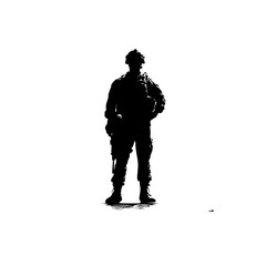 Military Silhouette Soldier Design - Bold Shadow Logo with Subtle Leaf Outline
