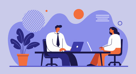 Two professionals collaboratively working on laptops at a modern office desk. Illustrates teamwork, productivity, and contemporary business concepts for corporate or remote work.