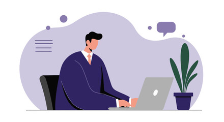 Professional man in a suit focused on his laptop, embodying productivity and modern office work. Ideal for business, technology, and corporate themes.