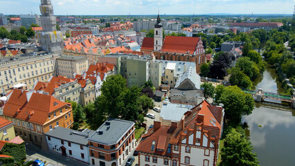 Naklejka premium city ​​architecture europe drone flyover old town Opole Poland