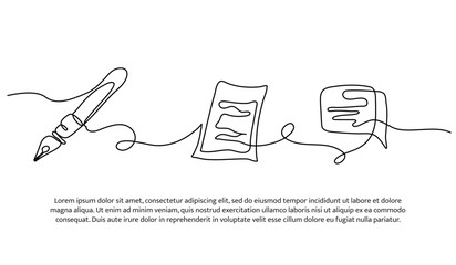 Continuous line design of write a message. Single line decorative element drawn on white.