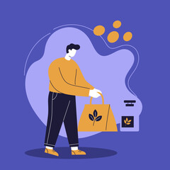 A man carries a natural product shopping bag, representing sustainable consumerism, healthy lifestyle choices, and eco-friendly purchasing.