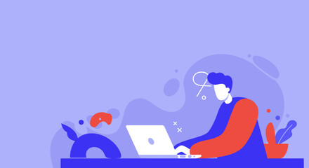 Person working on a laptop at a desk, illustrating remote work, online learning, or digital productivity. Modern lifestyle and business concept.