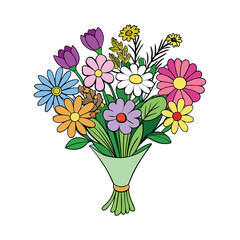 A vibrant wildflower mix bouquet artfully arranged on a clean white background for versatile design applications
