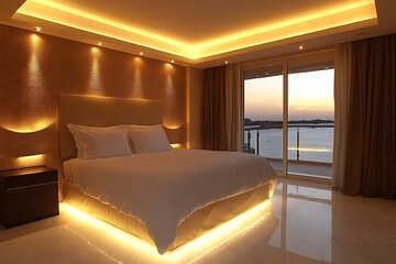 Luxury Bedroom with Comfortable Bedding and Ocean View
