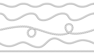 Rope seamless pattern. Seamless wavy ropes. Hemp twisted ropes. Decorative wavy cords. Marine twine.
