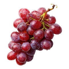 Fresh red grapes with water droplets isolated on white transparent background