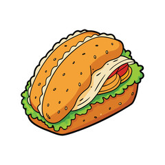 Delicious chicken katsu sandwich sliced open showing crispy breaded cutlet and fresh toppings