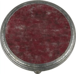 Round, burgundy-toned stone top, silver-toned metal rim