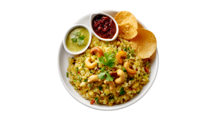 Upma with Cashews and Dips Delicious Indian Breakfast