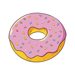 Vibrant frosted donut with colorful sprinkles on a clean white background