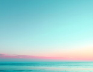 Fototapeta premium Serene seascape with a soft pastel gradient sky reflecting on the calm, tranquil ocean at twilight.