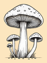vector illustration of mushrooms, simple lineart sketch