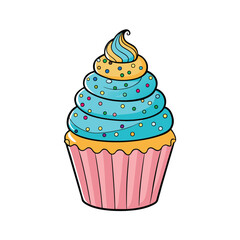 Delicious cupcake with swirled frosting and colorful sprinkles vector illustration