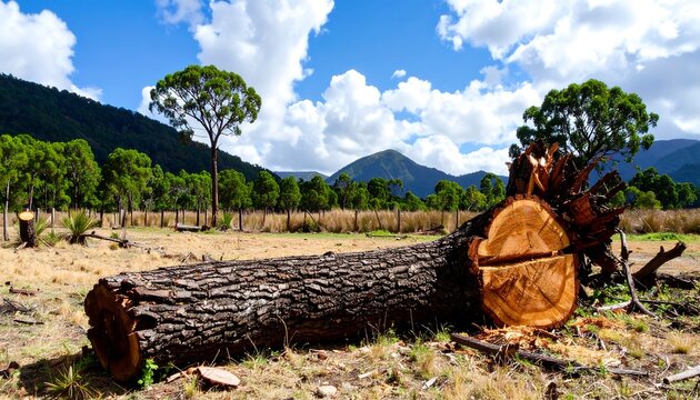 A felled log in a sunny landscape
