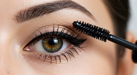 Applying eyeliner / mascara (eye closeup).